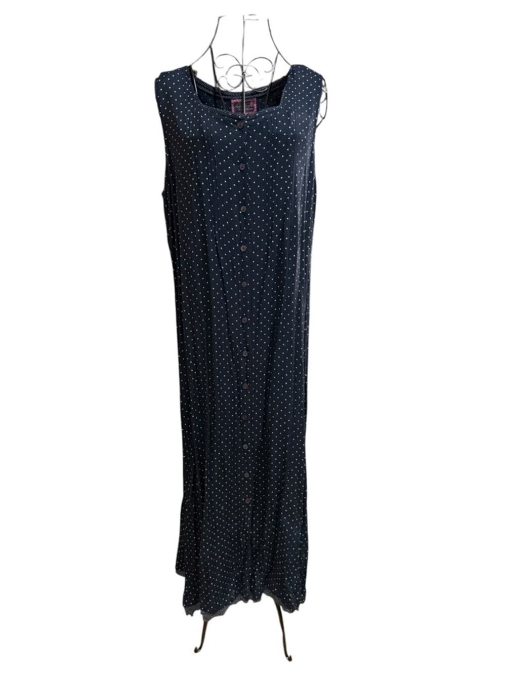 April Cornell Navy Maxi Dress with White Polka Dots Button Down XL